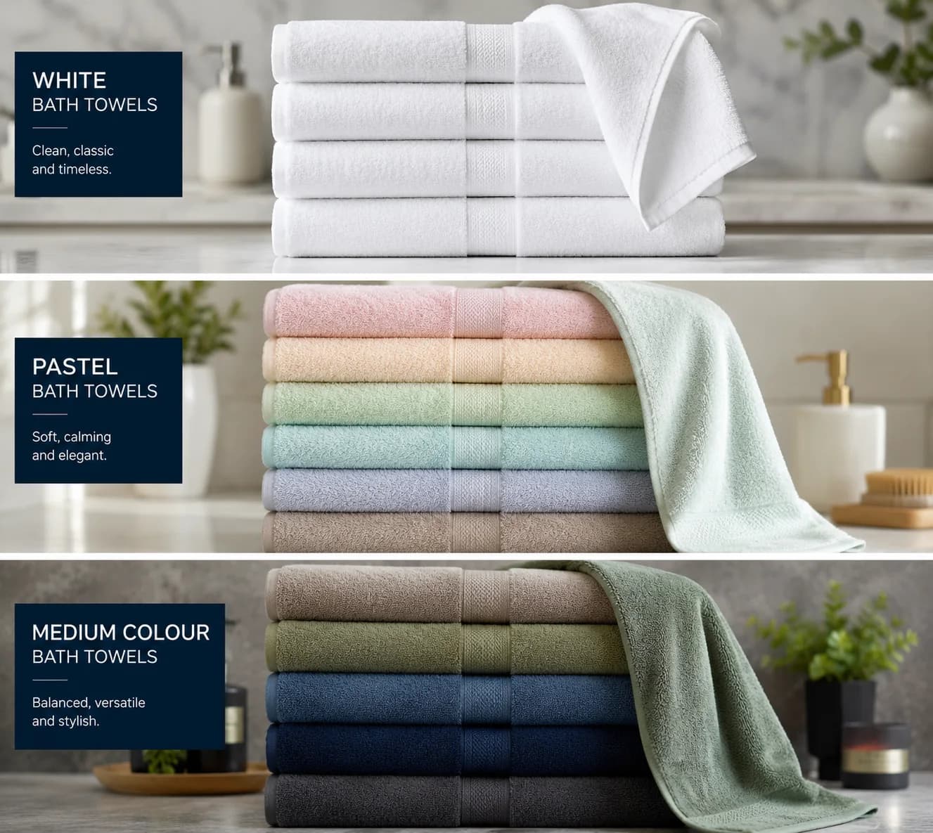 Bath towel white pastel and medium colour options
