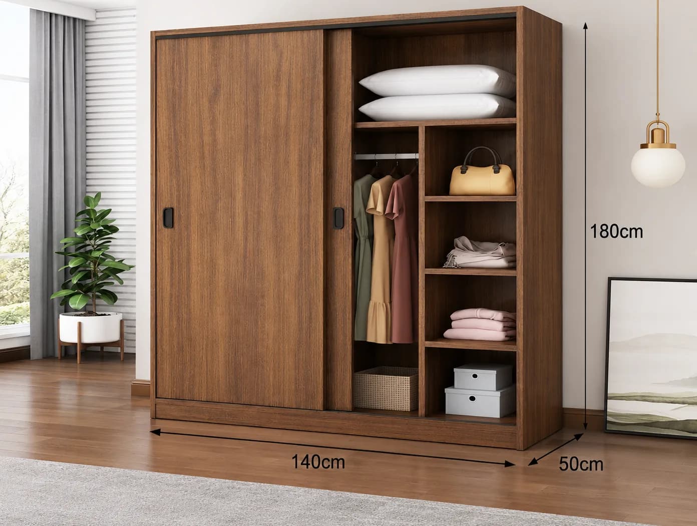Hotel wardrobe and guest-room storage unit in a wood finish